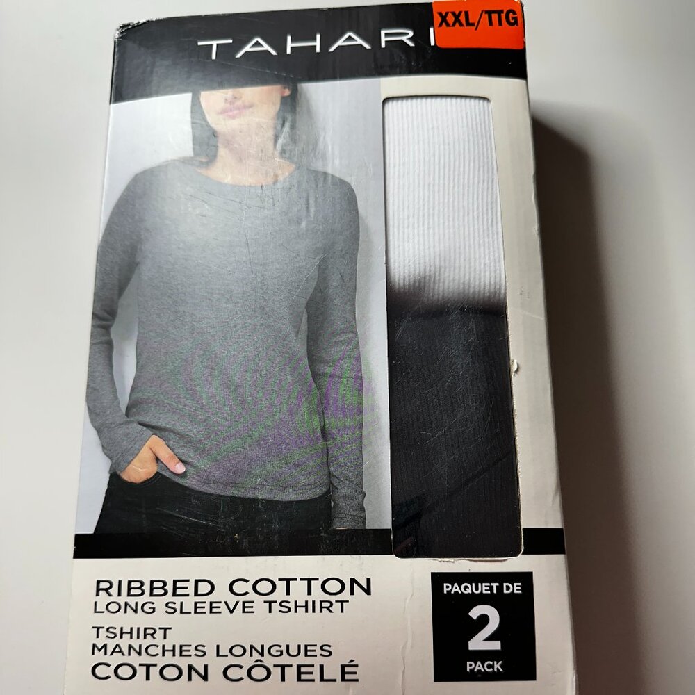 Women's Tahara Ribbed Cotton Long Sleeve T Shirt 2 Pack NWT